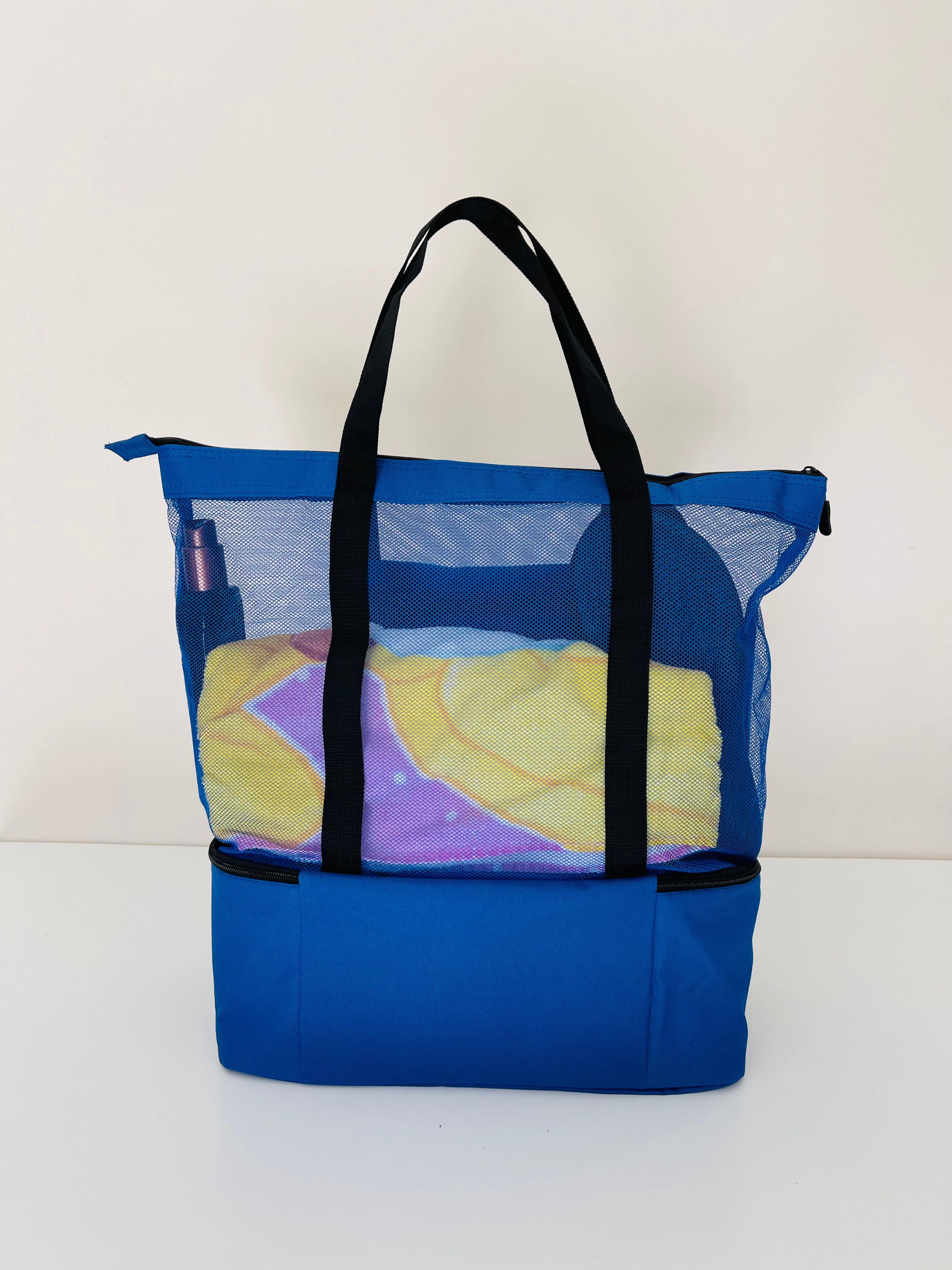Large Double Layer Thermal Insulated Cooler Beach Bag With Zipper Waterproof for Beach Essentials Blue