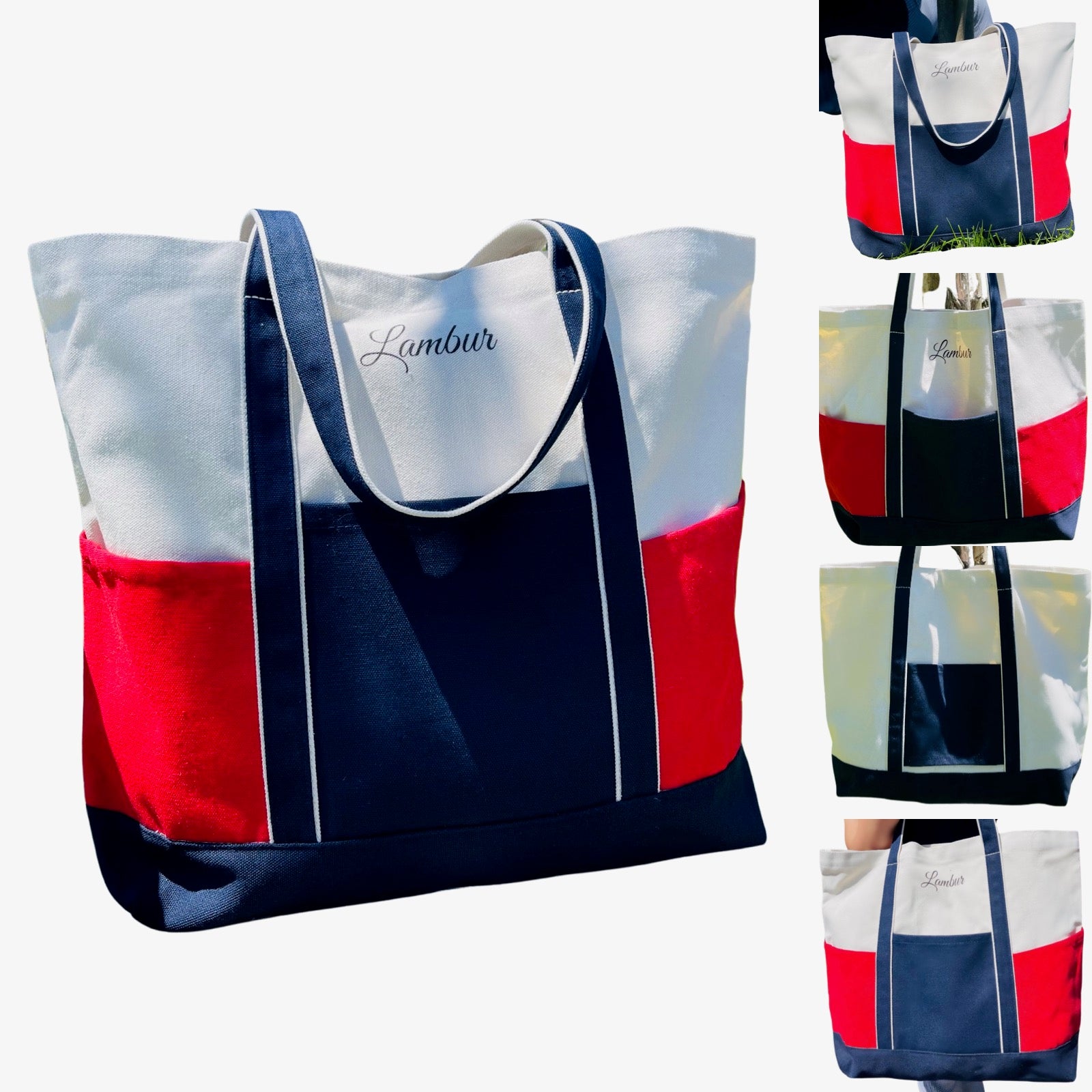 "Go green with the Lambur Extra Large Eco-Friendly Reusable Multi-Purpose Grocery Shopping Bag. Perfect for eco-conscious shoppers, this spacious and durable bag is designed for all your shopping needs. Say goodbye to single-use plastics and hello to sustainable shopping with this versatile and stylish tote!"